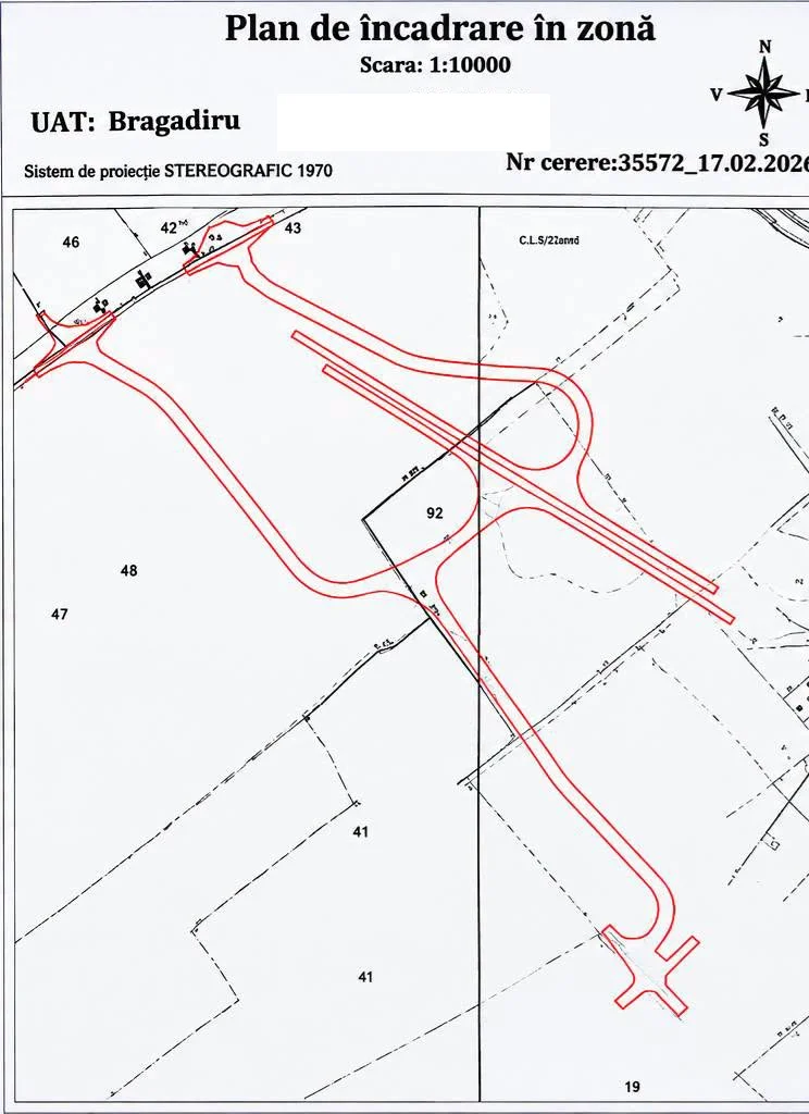 Plan de încadrare în zonă pentru culoarul Nodului rutier Clinceni, UAT Bragadiru, scara 1:10000